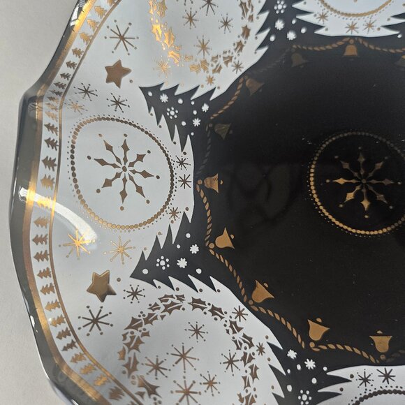 Houze Art Christmas Smokey Glass White And Gold MCM Ruffled Christmas Trees Dish - Picture 6 of 8